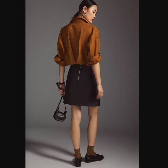Anthropologie | Maeve Faux Leather A-Line Mini Skirt | Black, XL - Picture 3 of 14